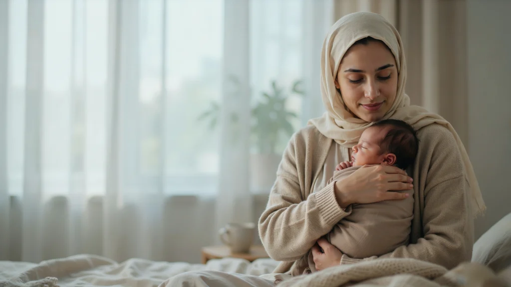 أم ترضع طفلها الرضيع بدفء - تربية الأطفال في السنوات الأولى