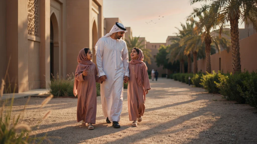أب سعودي يمشي مع ابنته الصغيرة في نزهة خاصة تعزّز العلاقة بينهما