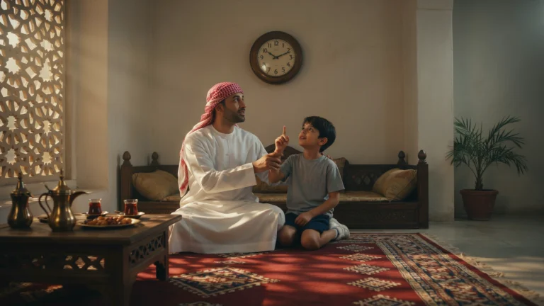 أب سعودي يعلّم ابنه إدارة الوقت للأطفال في مجلس البيت