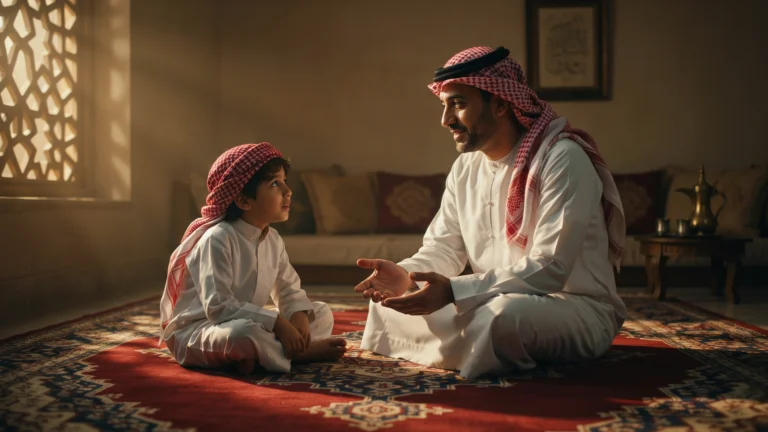 التربية بالحوار: أب سعودي يتحاور مع طفله بحنان في مجلس البيت