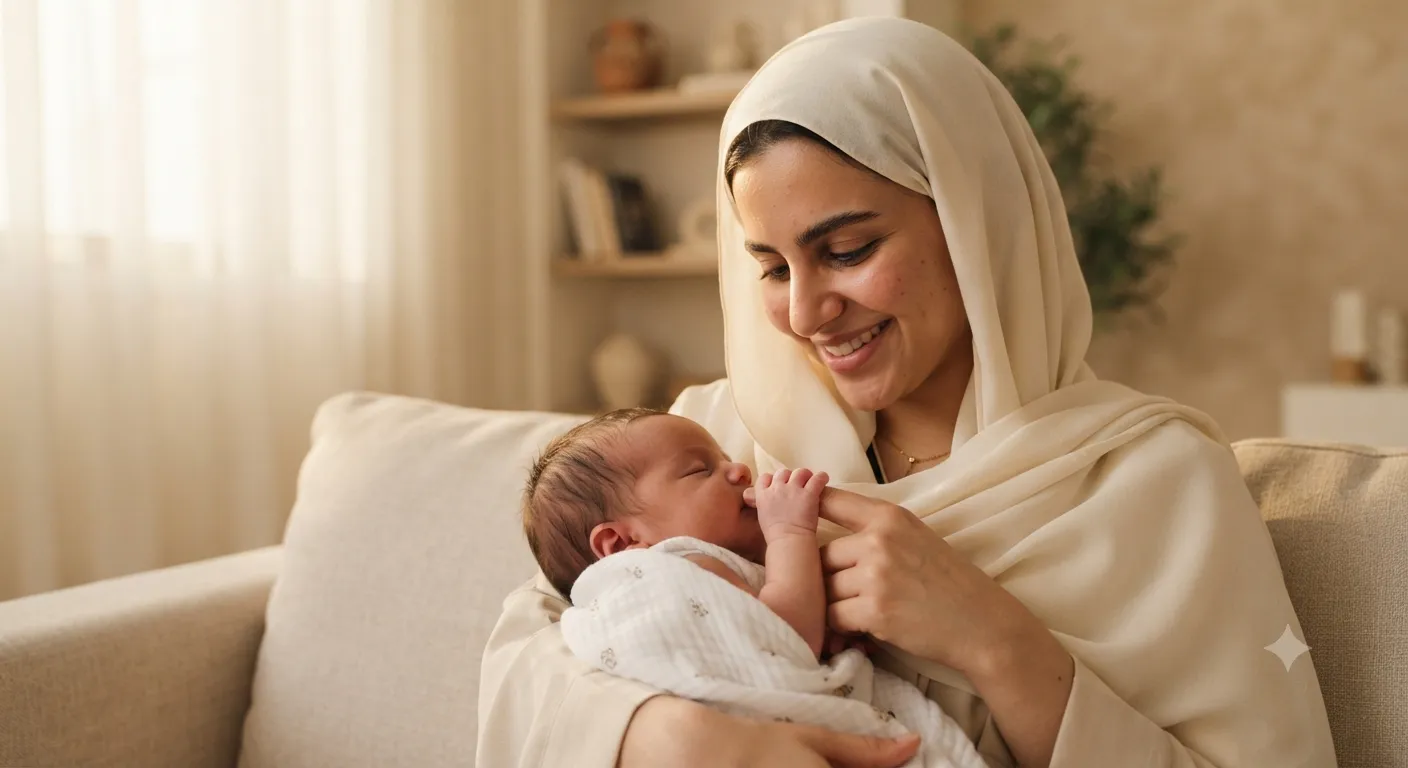 أم تحتضن رضيعها بحنان وتنظر إليه بحب — بناء الرابطة العاطفية مع الرضيع