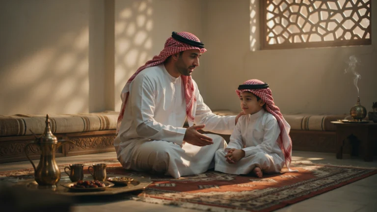 أب سعودي يتحدث بحنان مع ابنه لتجنب المقارنة بين الأطفال