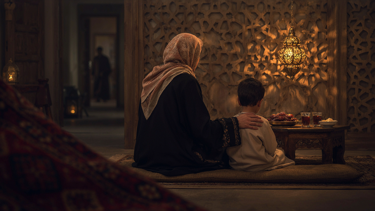 الأناشيد الشعبية والموروث - جدة وحفيدها في رمضان جدة سعودية تردد مع حفيدها أنشودة شعبية قديمة في ليالي رمضان بجانب فانوس لتنمية مفردات الطفل