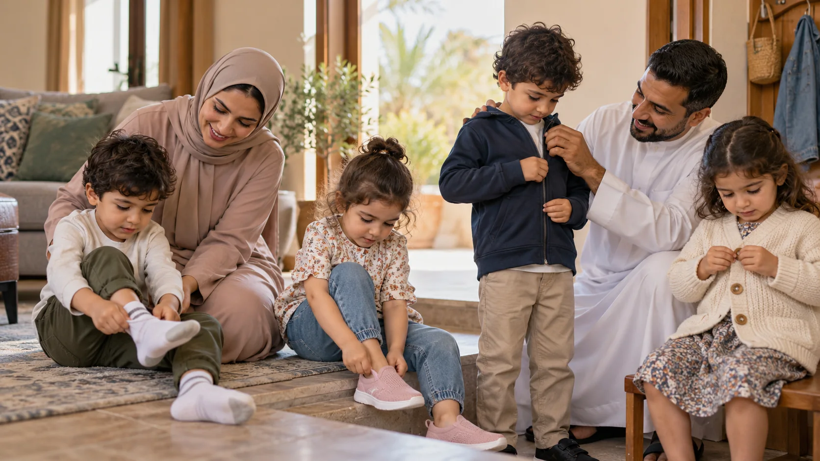أطفال عرب يتدربون على الجوارب والحذاء والسحاب والأزرار بمساندة الوالدين