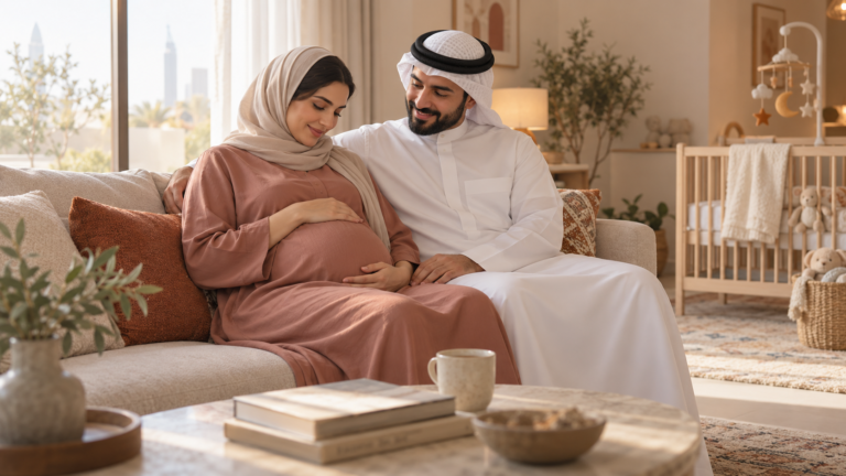 زوجان عربيان يستعدان نفسيا بهدوء لاستقبال طفلهما الأول