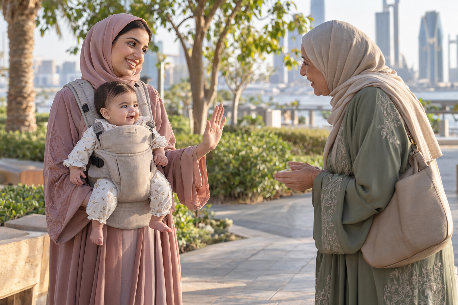 أم خليجية تضع حدًا لطيفًا لمنع لمس رضيعها في ممشى عام