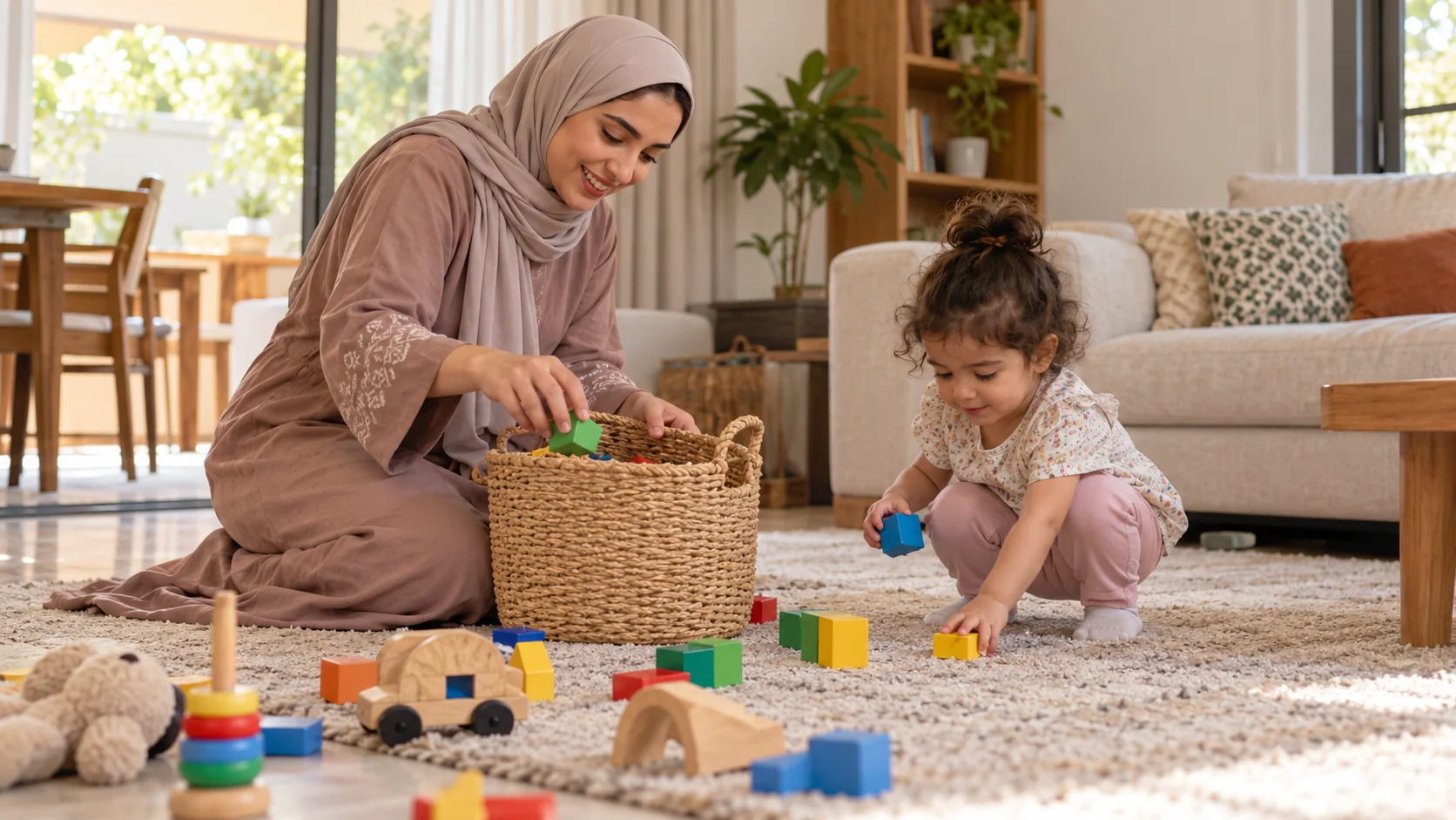 أم عربية تعرض خطوة ترتيب بسيطة ثم تترك طفلتها تقلدها
